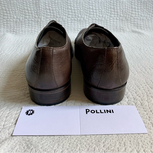 NWT Men's POLLINI Brown Real Leather Handmade Lace Up Shoes - Picture 3 of 10
